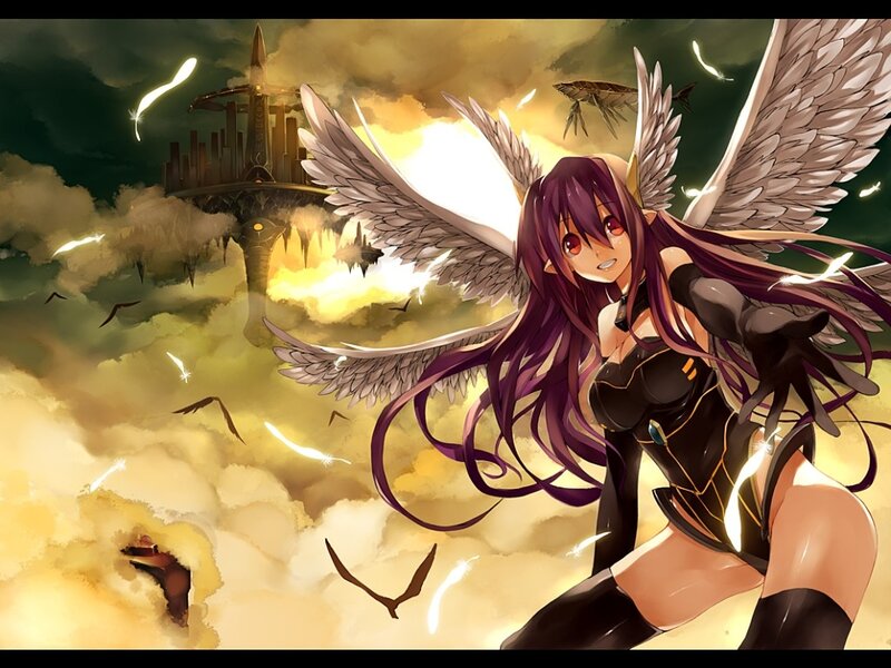 angelic warrior in cloudy sky