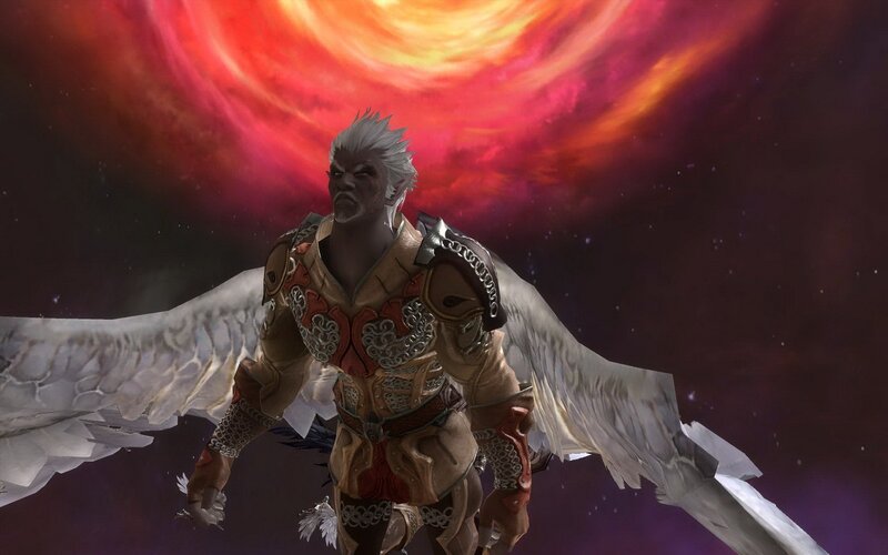 angelic warrior in cosmic sky