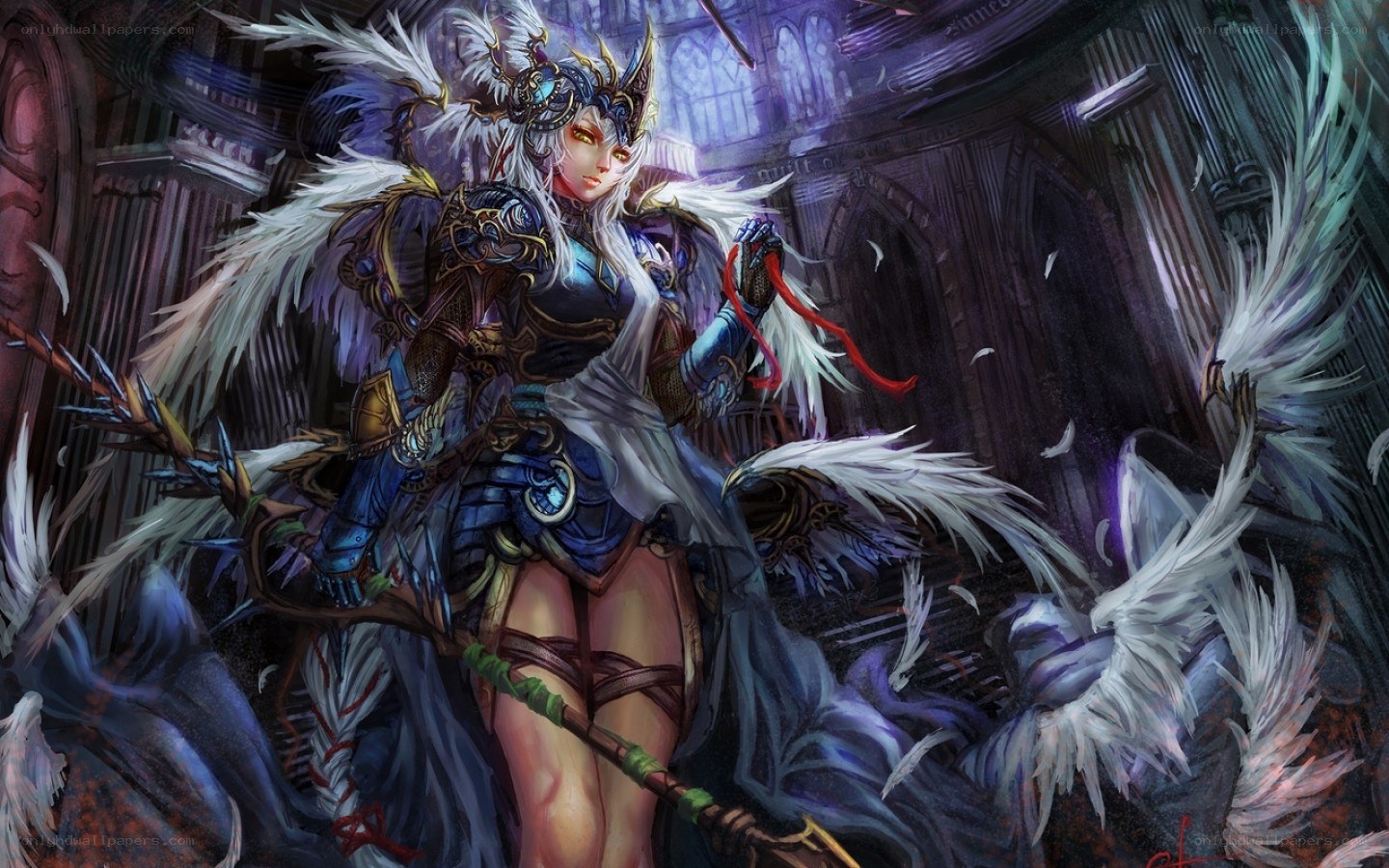 angelic warrior in dark cathedral