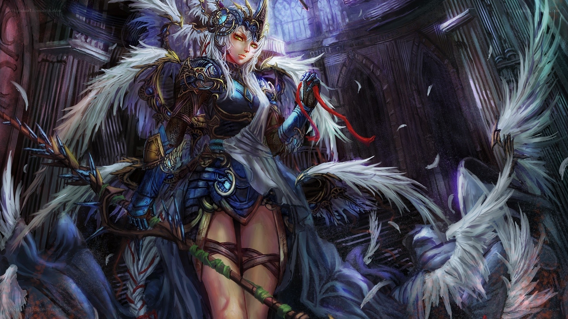 angelic warrior in dark cathedral