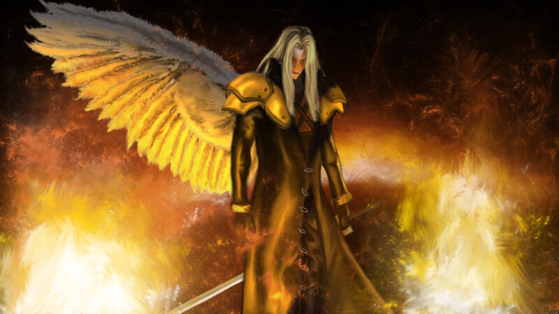angelic warrior in flames