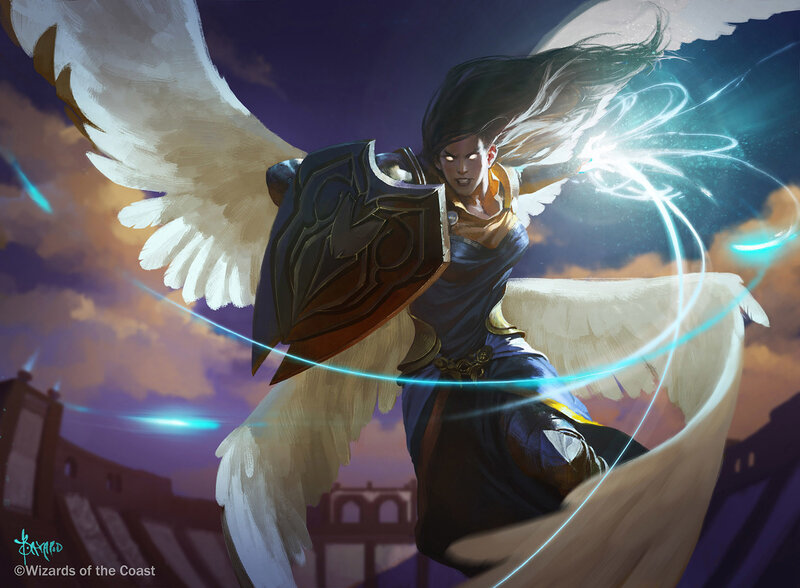 Angelic Warrior in Flight — Blue, Dramatic