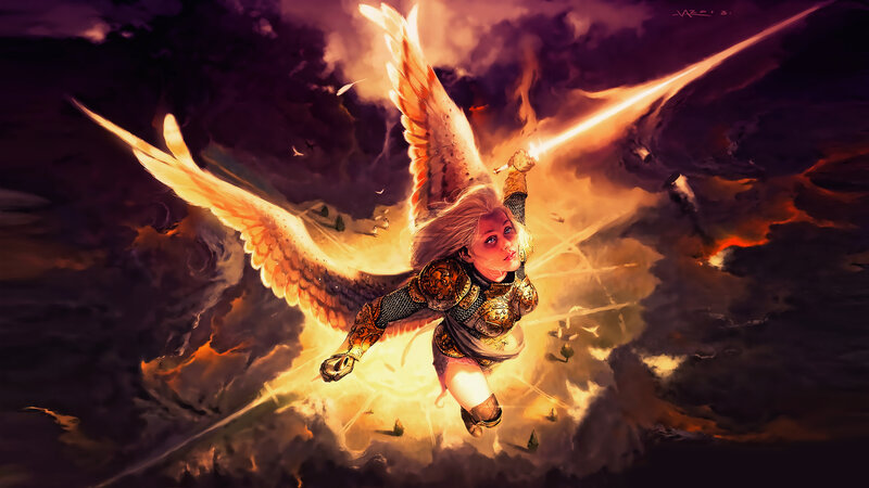 Angelic Warrior in Flight — Orange