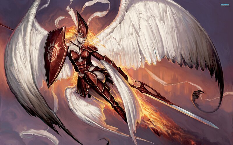 Angelic Warrior in Flight — White, Dramatic, Digital Art, Wings