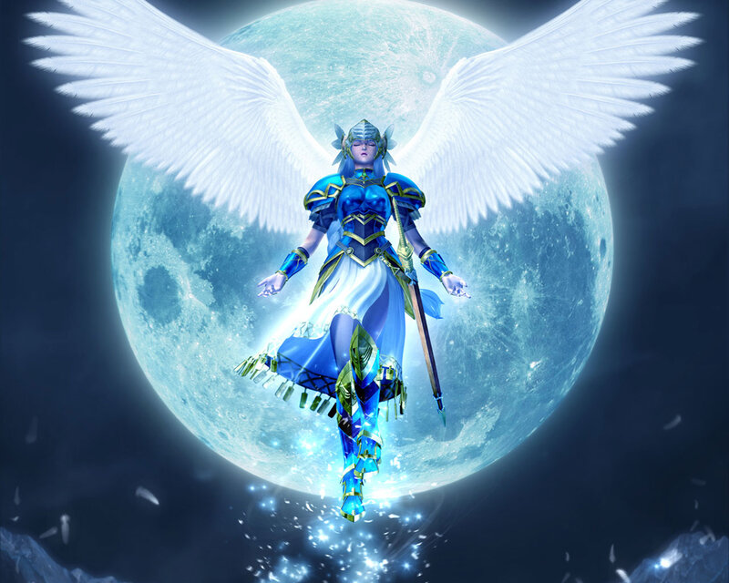 angelic warrior in moonlight