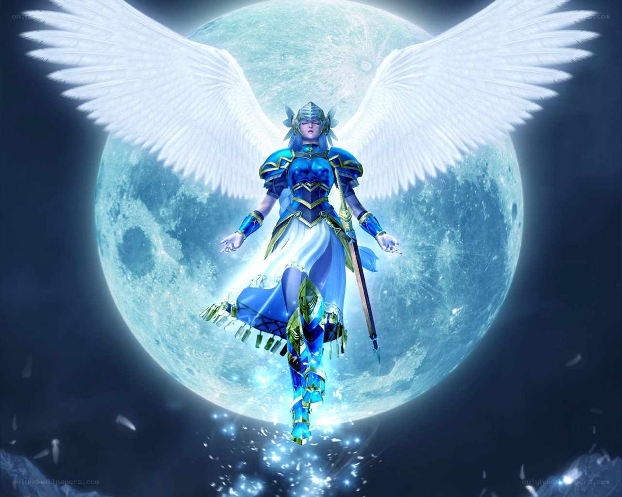 angelic warrior in moonlight
