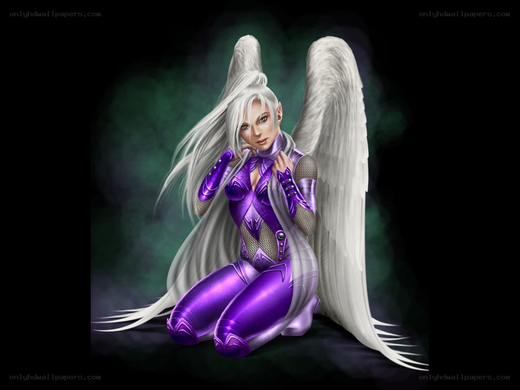 angelic warrior in purple armor
