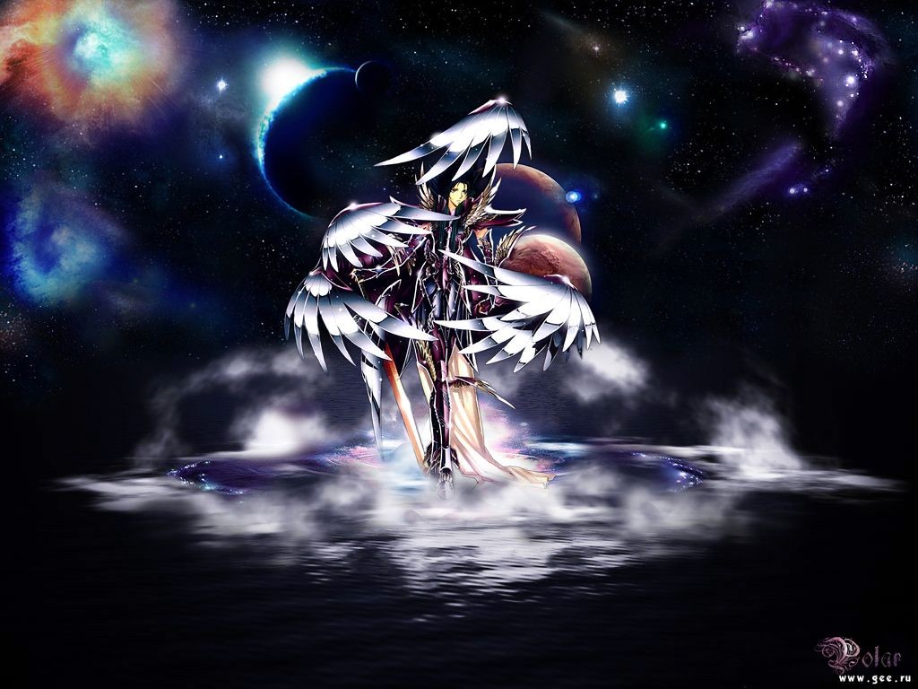 angelic warrior in space