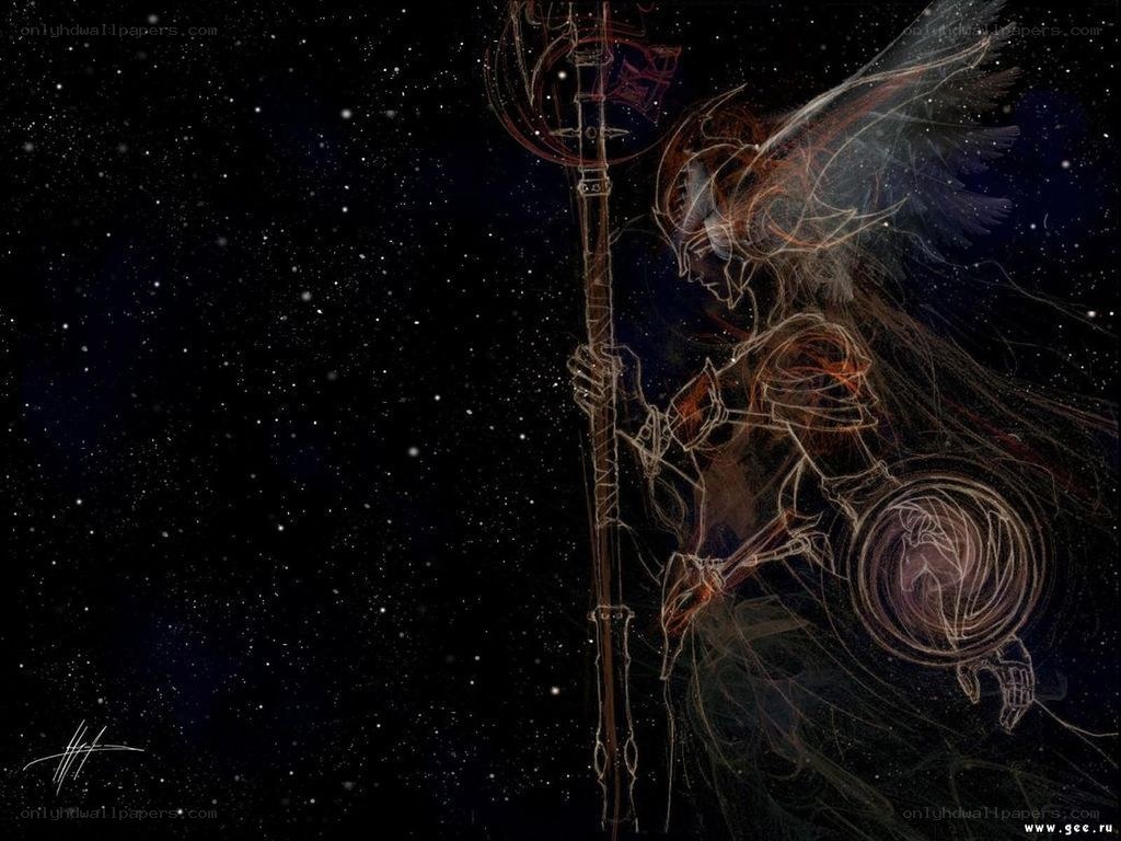 angelic warrior in starry night