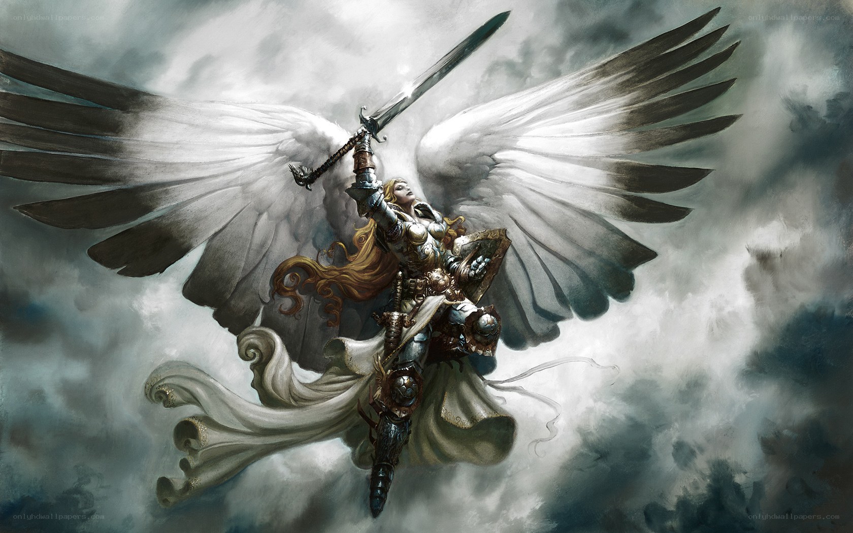 angelic warrior in storm