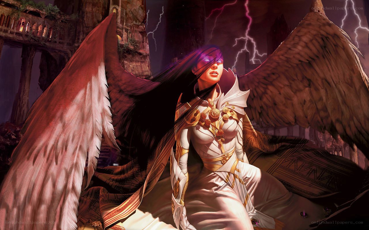 angelic warrior in storm