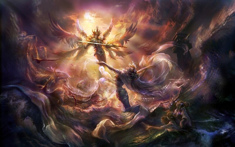 Angelic Warrior in Storm — Purple, Dramatic