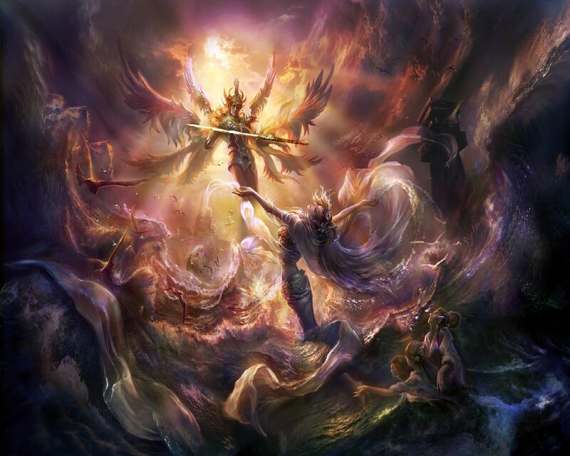 Angelic Warrior in Storm — Purple
