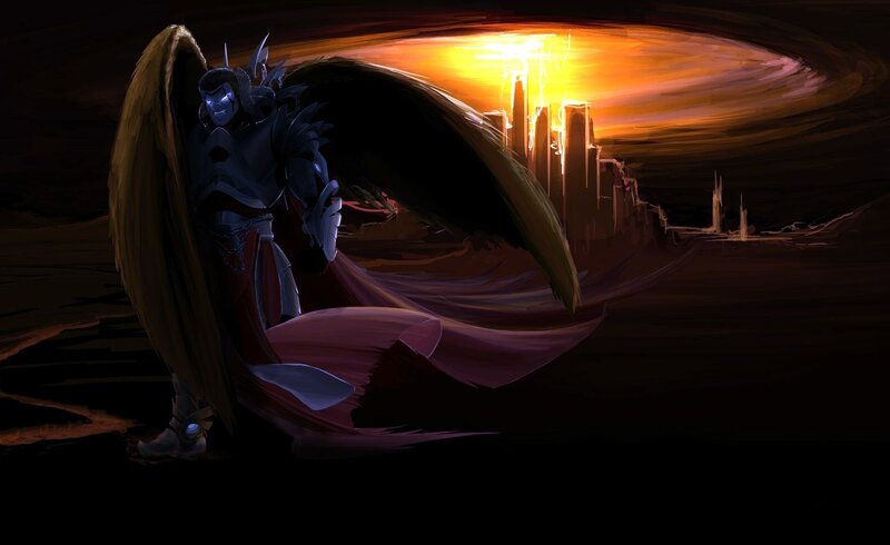 angelic warrior in sunset