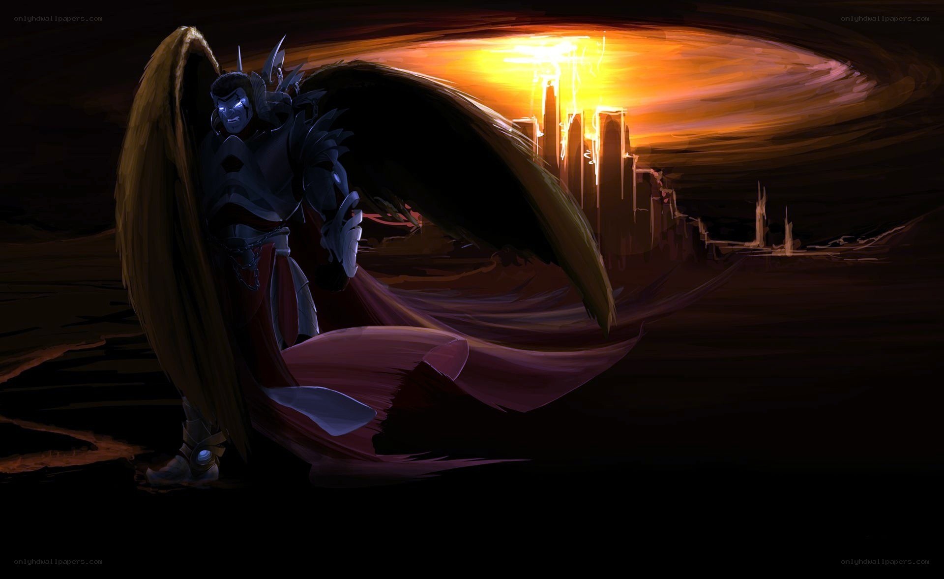 angelic warrior in sunset