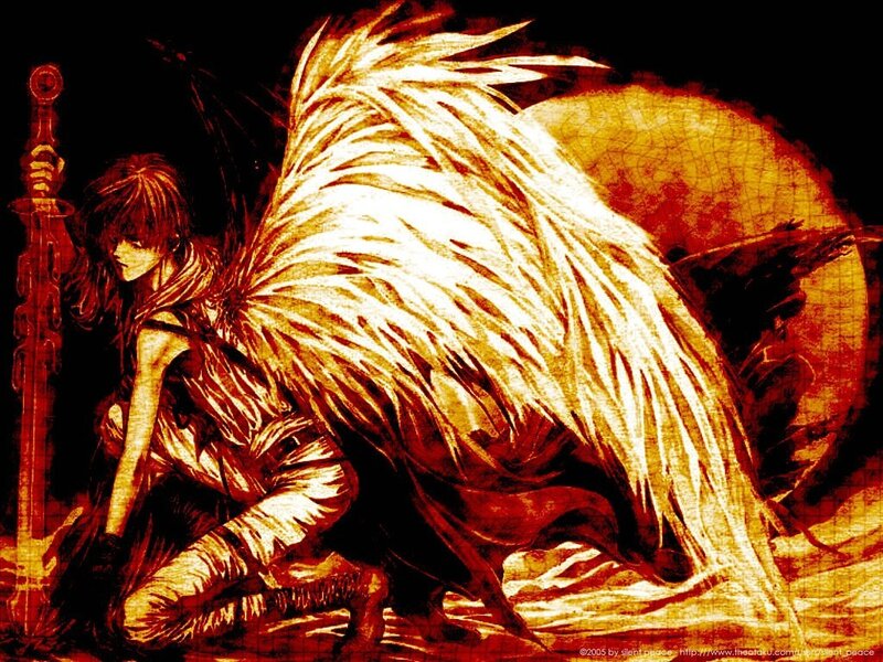 Angelic Warrior Kneeling — Red