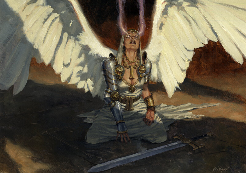 Angelic Warrior Kneeling — White, Dramatic