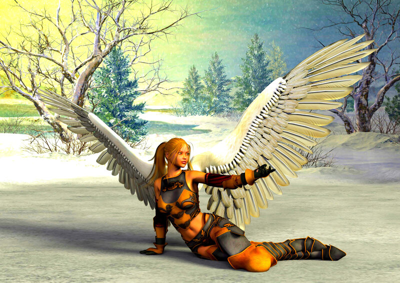 Angelic Warrior Kneeling — White