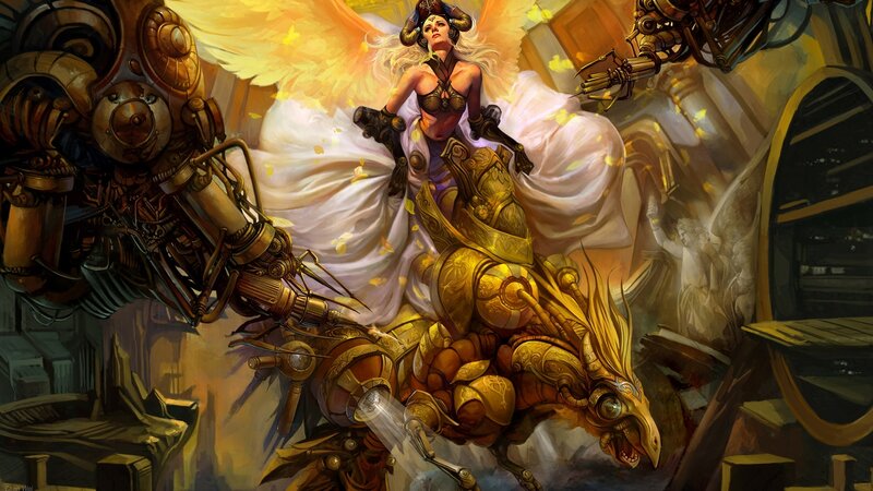 angelic warrior on mechanical steed