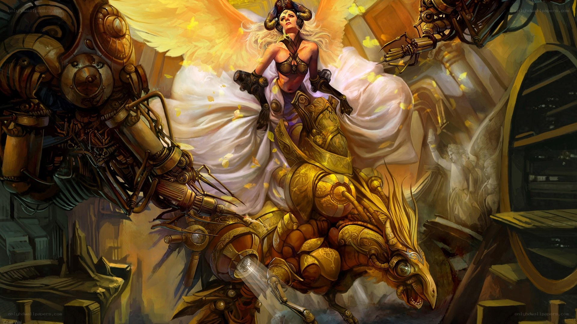 angelic warrior on mechanical steed