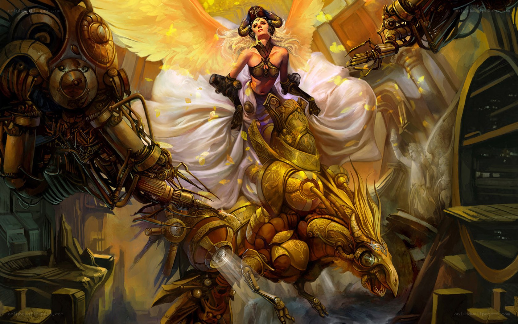 angelic warrior on mechanical steed