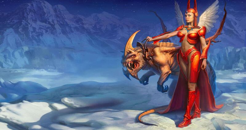 angelic warrior with beast in snow