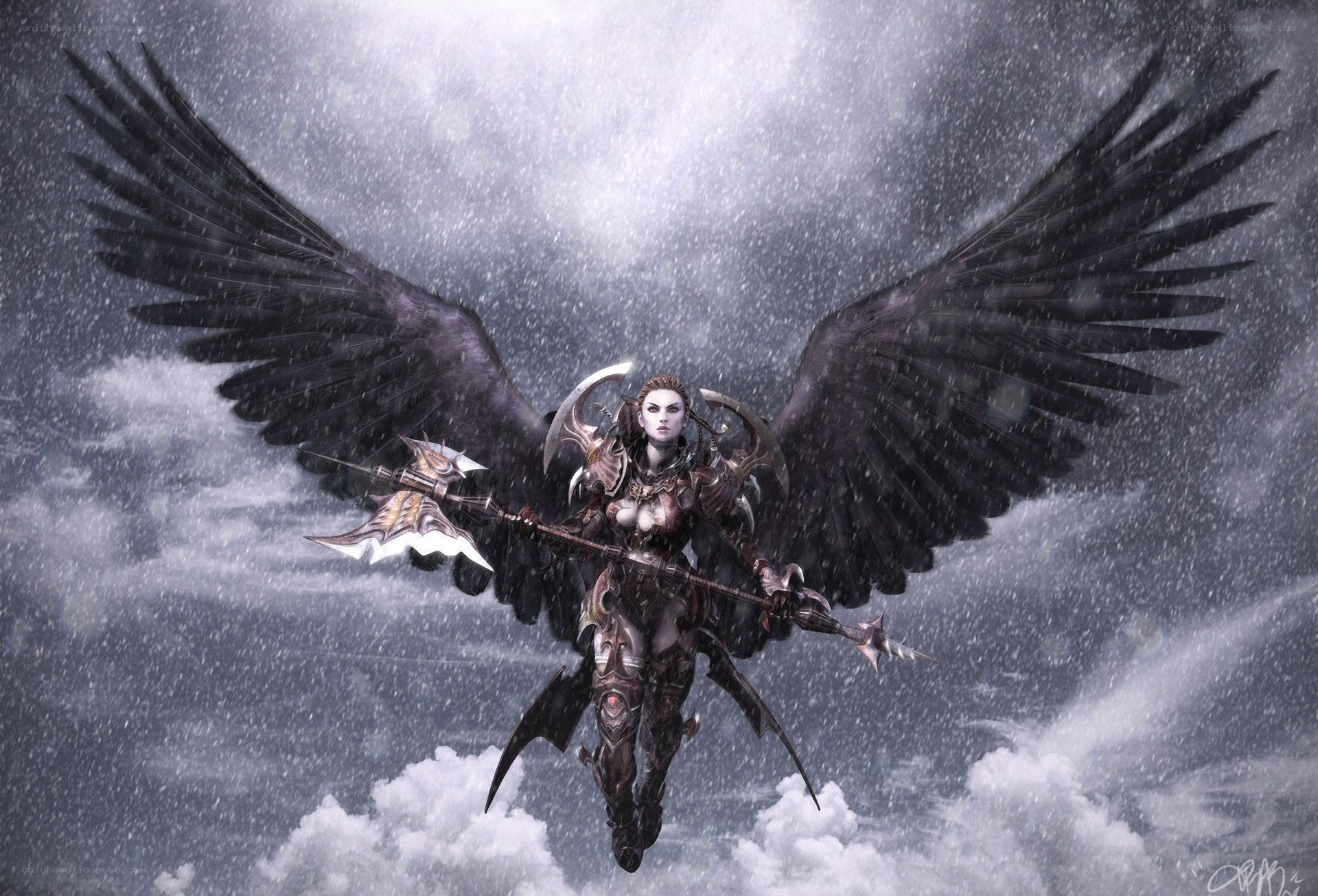 angelic warrior with black wings