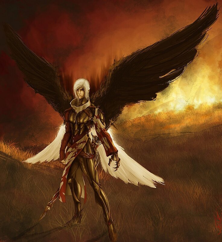 angelic warrior with black wings