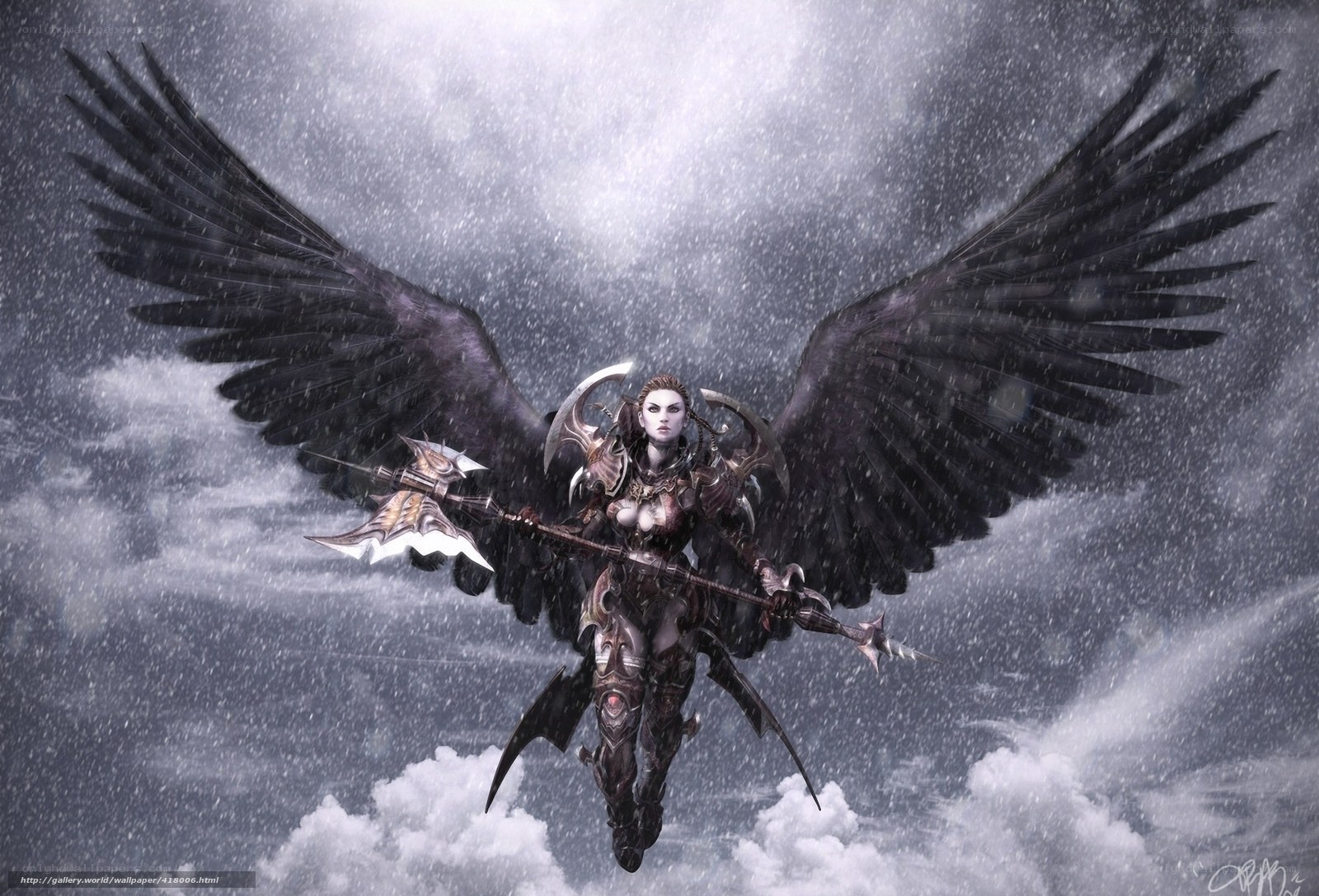 angelic warrior with black wings