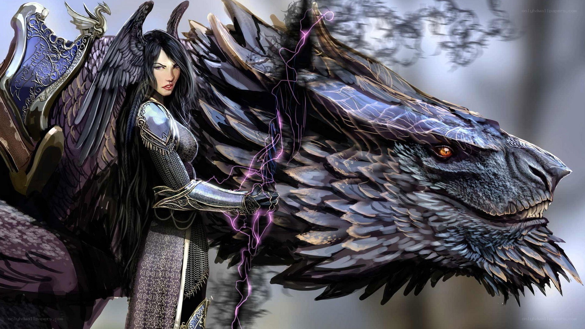 angelic warrior with dragon