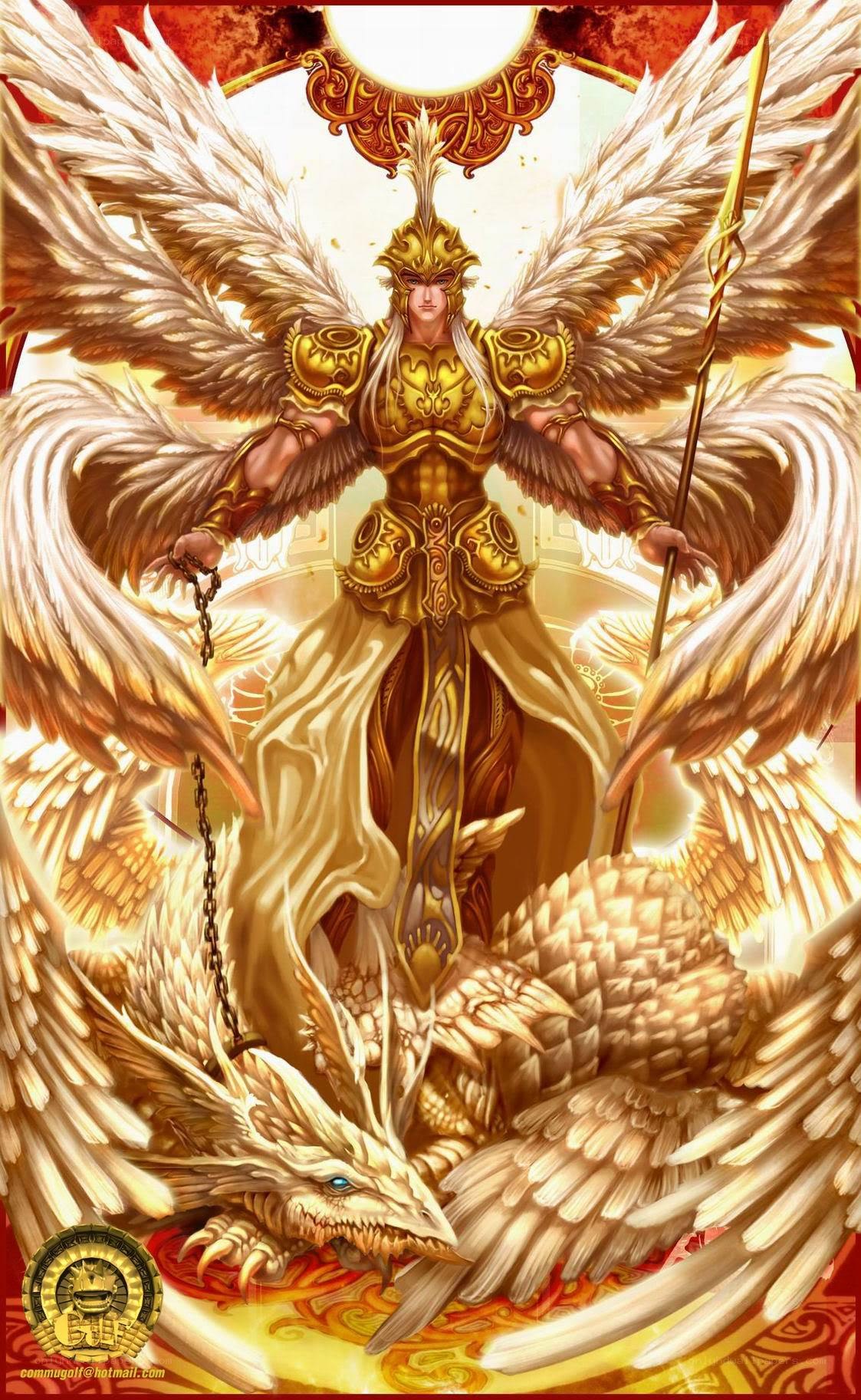 angelic warrior with dragon