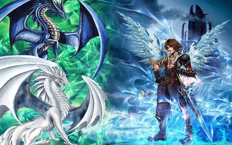 Angelic Warrior with Dragons — Blue