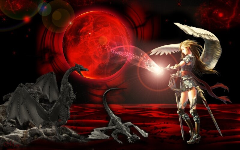 Angelic Warrior with Dragons