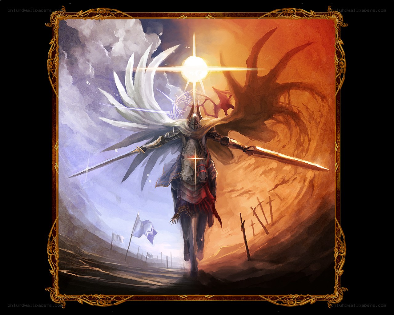 angelic warrior with dual swords