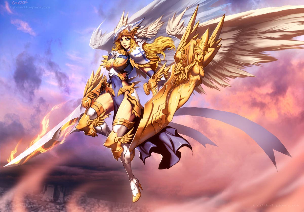 angelic warrior with flaming sword