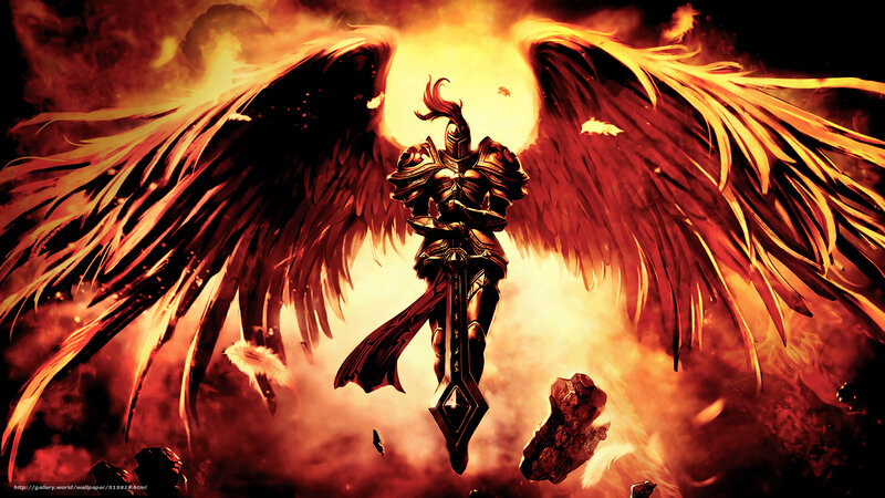 angelic warrior with flaming wings