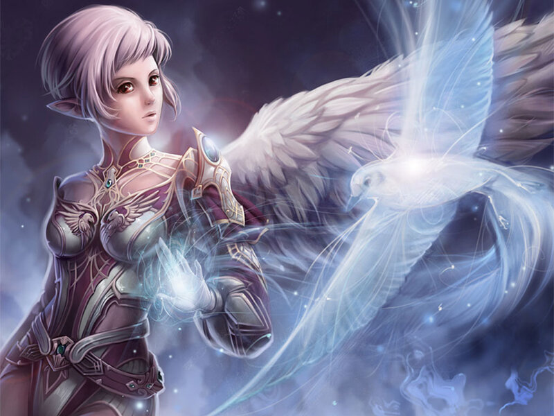 angelic warrior with glowing dove