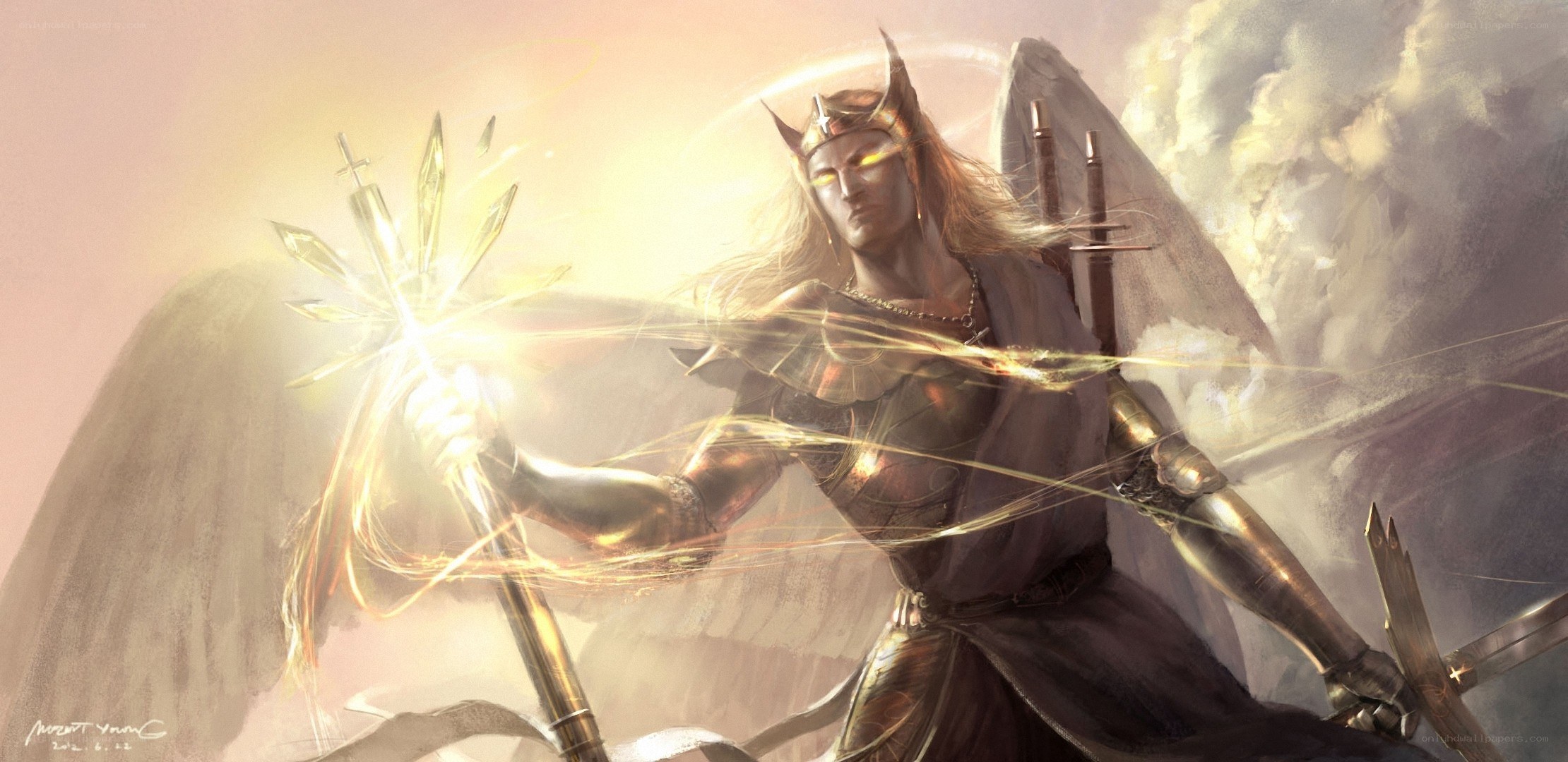 angelic warrior with glowing staff
