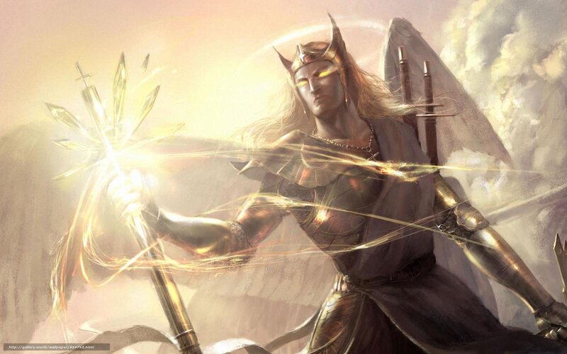 angelic warrior with glowing staff