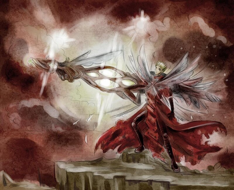 angelic warrior with glowing weapon