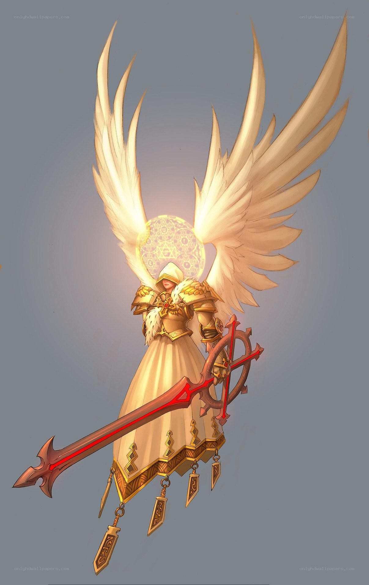 angelic warrior with glowing wings