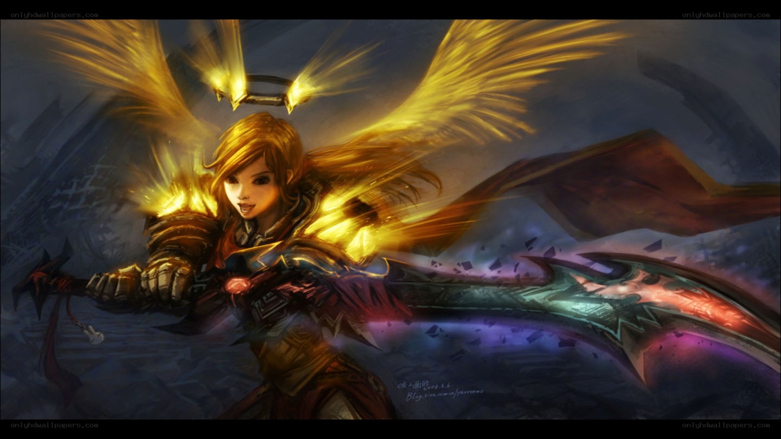 angelic warrior with glowing wings