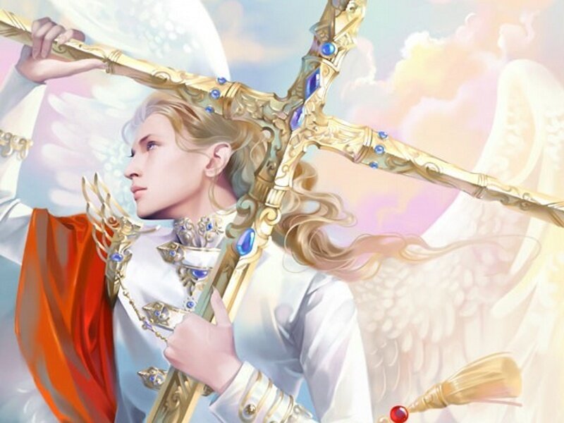 angelic warrior with golden cross
