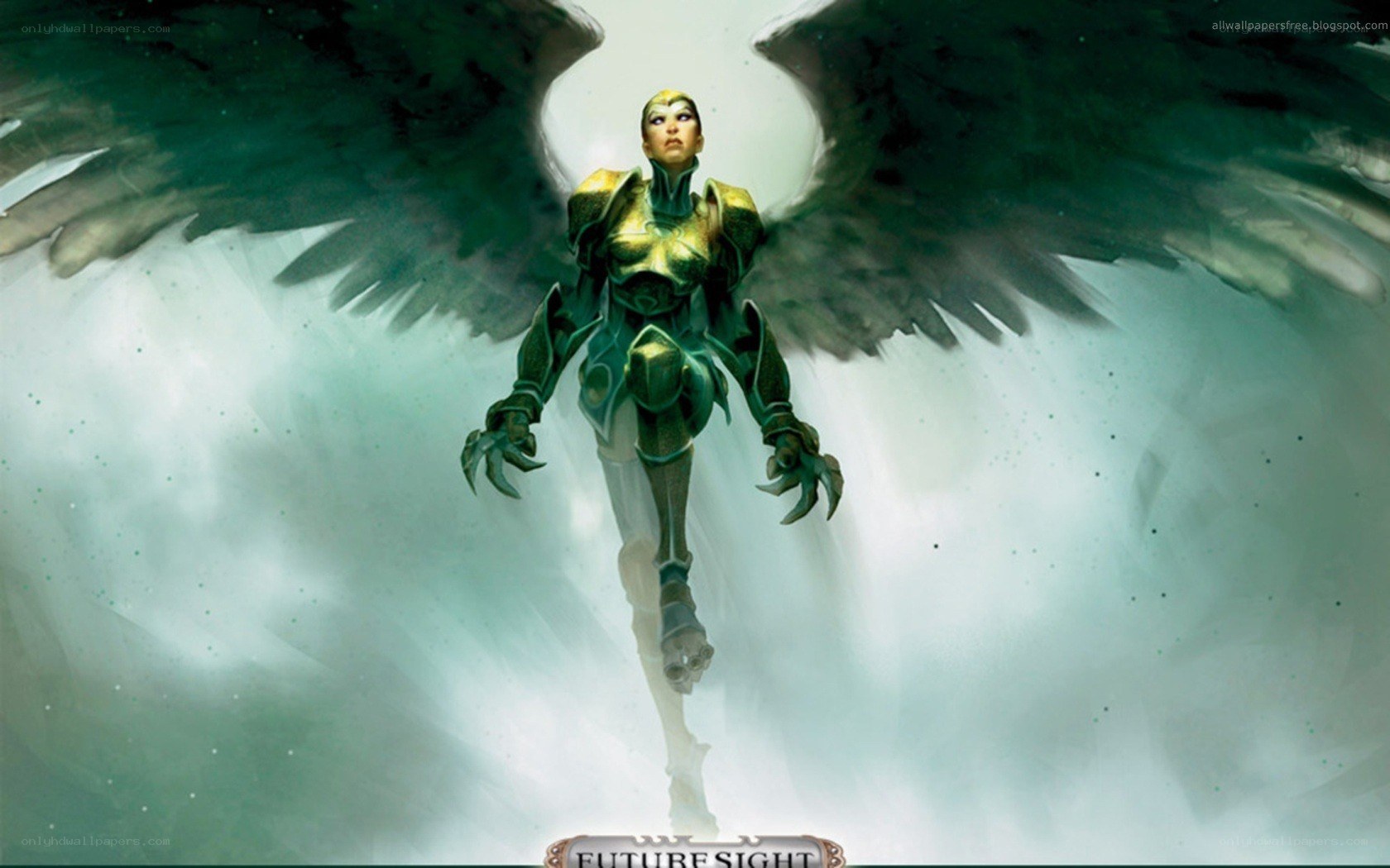 angelic warrior with green wings