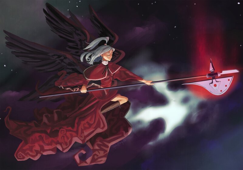 angelic warrior with halberd