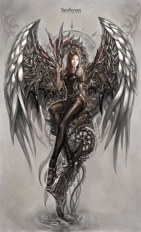angelic warrior with mechanical wings