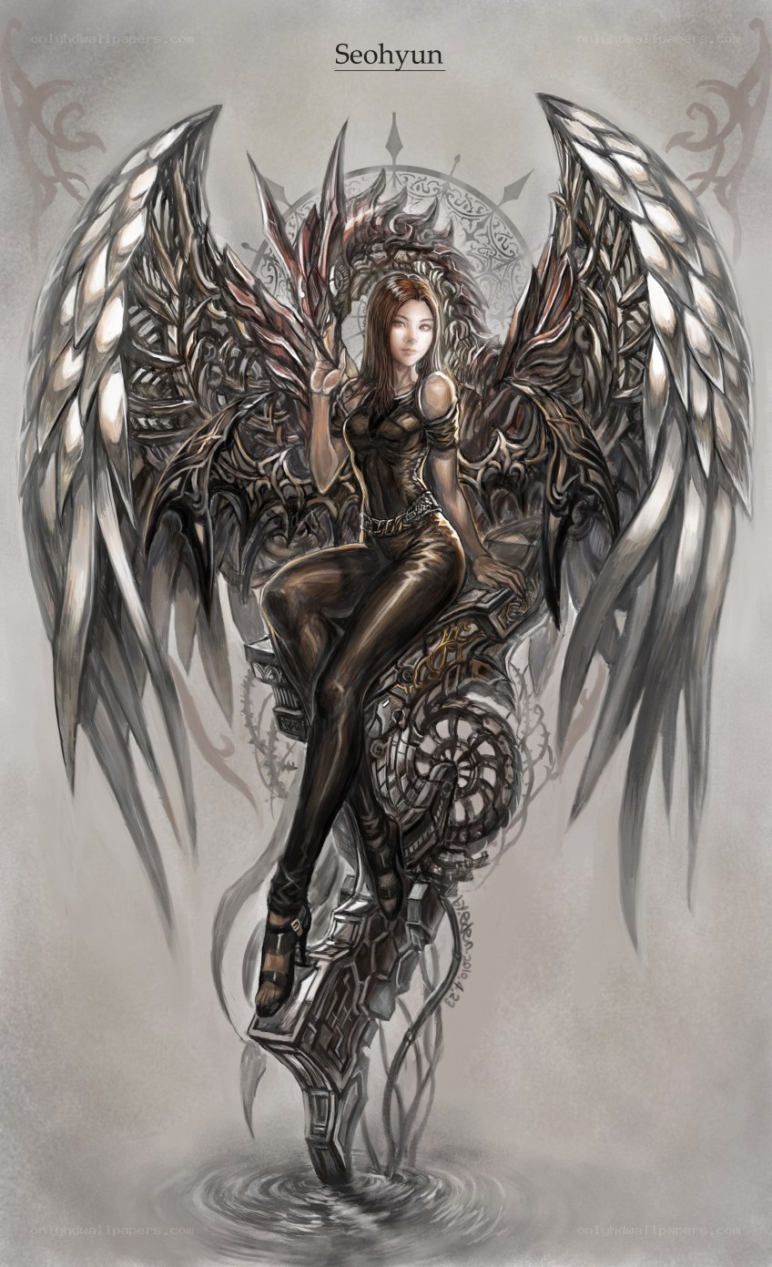 angelic warrior with mechanical wings