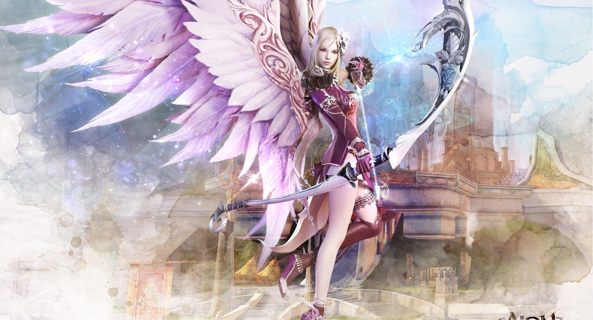 angelic warrior with purple wings