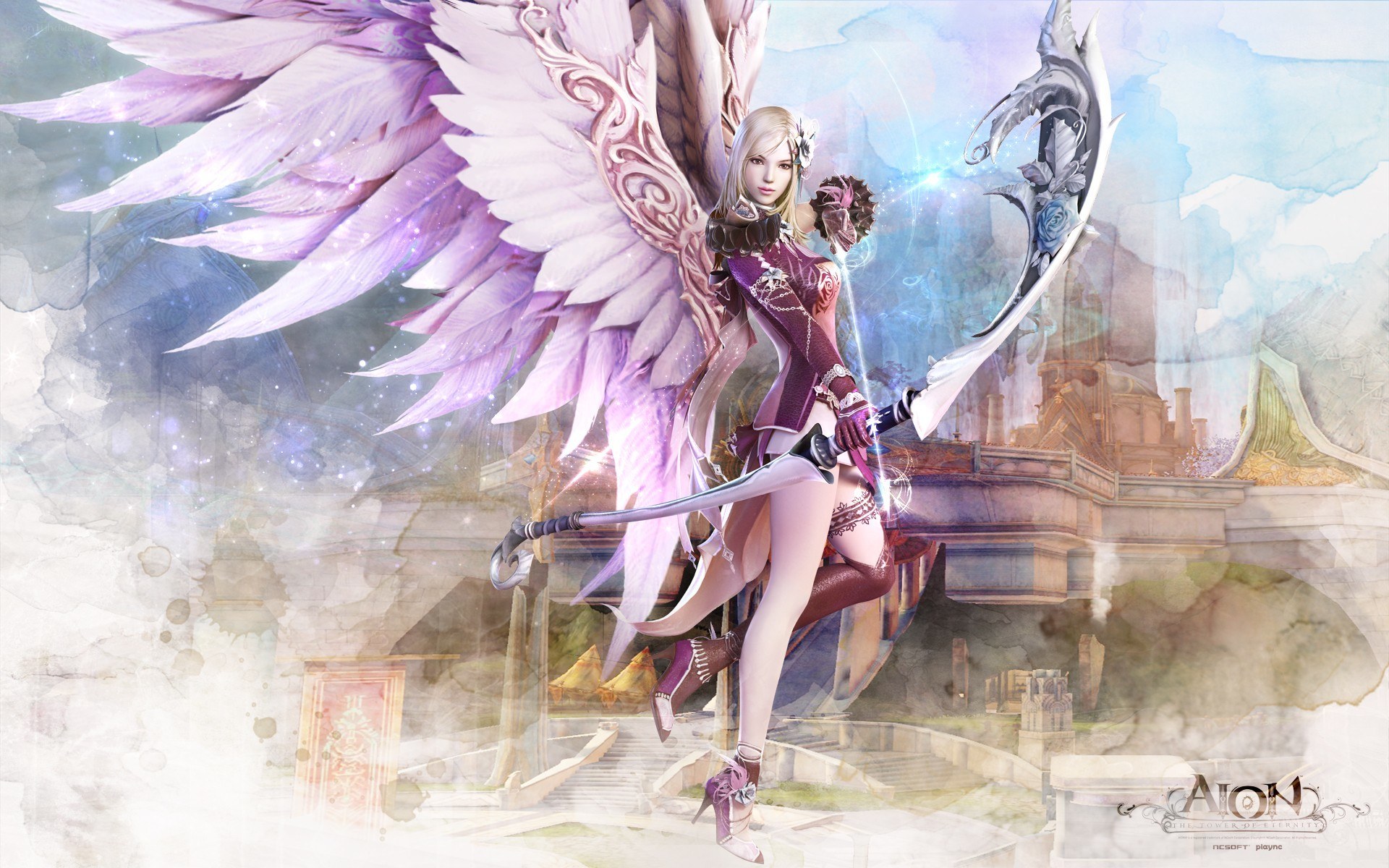 angelic warrior with purple wings