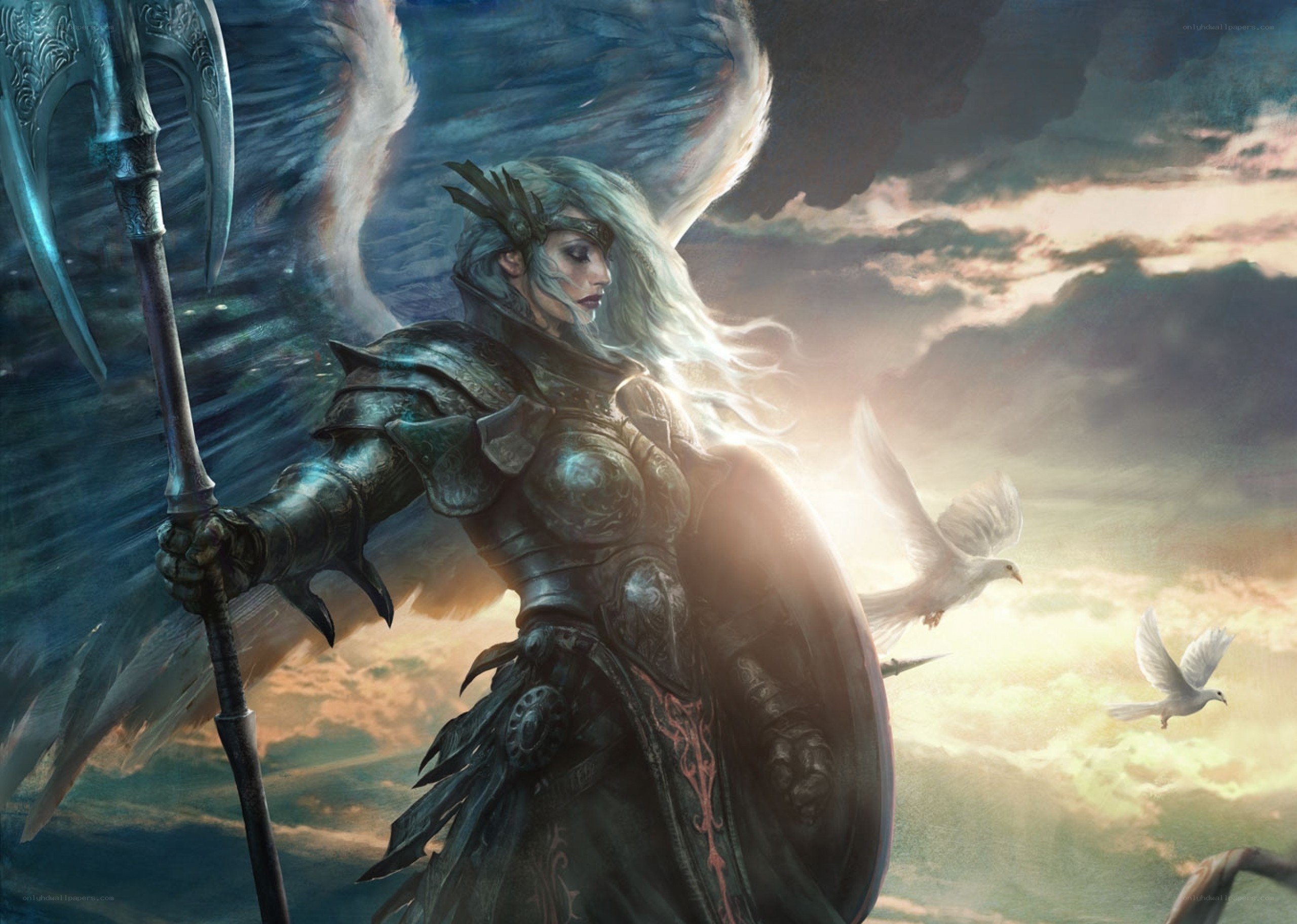 angelic warrior with spear and shield